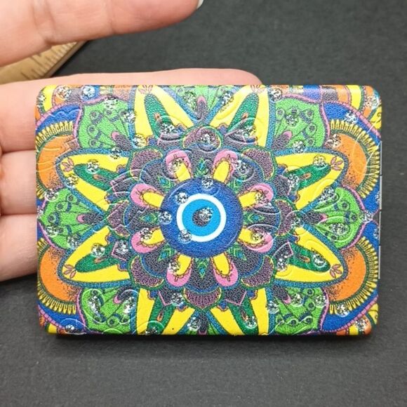 EVIL Eye of protection compact mirror case Ethnic travel Mandala looking glass - Picture 1 of 5